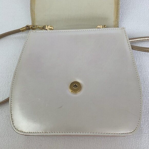Retro Shoulder Bag Purse Clutch Small Colorblock White Gold Wave Patent Leather - Picture 5 of 16